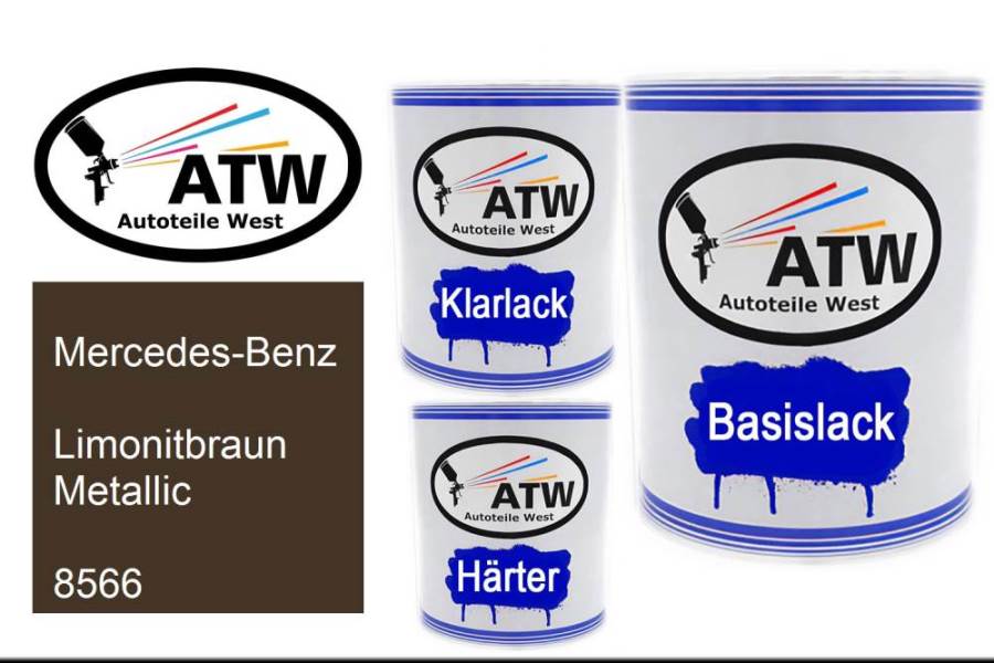 Mercedes-Benz, Limonitbraun Metallic, 8566: 1L Lackdose + 1L Klarlack + 500ml Härter - Set, von ATW Autoteile West.